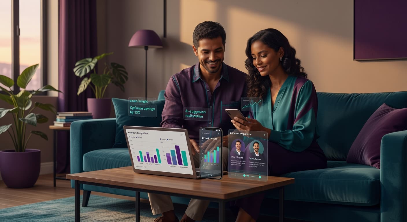 Casal analisando os principais gastos do mês com ajuda da IA
